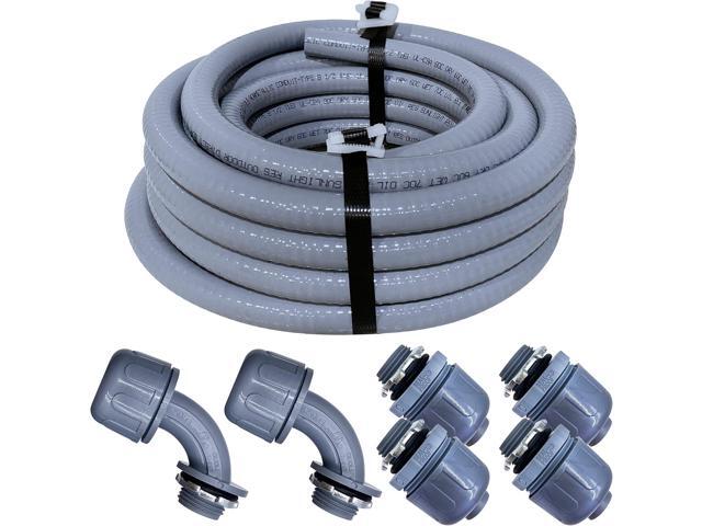 Sealproof 3/4-Inch Non-metallic Liquid-Tight Conduit and Connector Kit, 25 Foot Made in USA Flexible Electrical Conduit Type B with 4 Straight and...