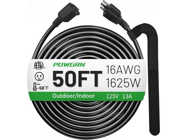 50 FT 16/3 Black Indoor Outdoor Extension Cord Waterproof, 3 Prong Flexblie SJTW Cold Weatherproof -50°C Appliance Extension Cord 13 AMP 1625W...