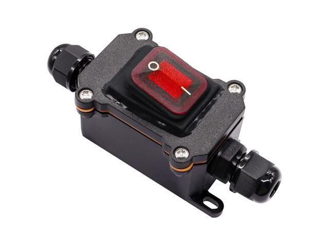 Hmknana IP67 Waterproof Inline Cord Switch 16A/250V 20A/125V AC DPST 4Pin 2 Position On Off Outdoor Toggle Switch with Red Light Rocker...