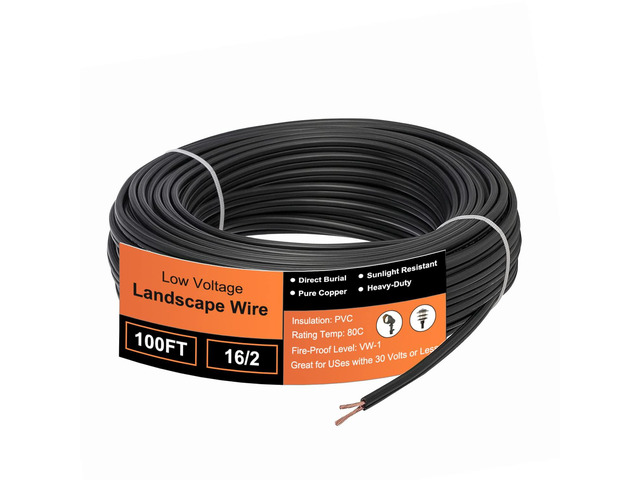 16/2 Low Voltage Landscape Wire 100Feet, 16 Gauge Wire 2 Conductor, Low Voltage Wire, Outdoor Direct Burial Electrical Wire, Copper Wire