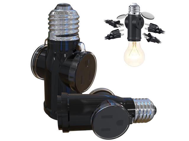 2 Pcs Luntak 3 Prong Light Socket to Plug Adapter, E26 Light Socket Outlet Outdoor, Light Bulb to 2/3 Prong Outlet Socket Splitter Converter...