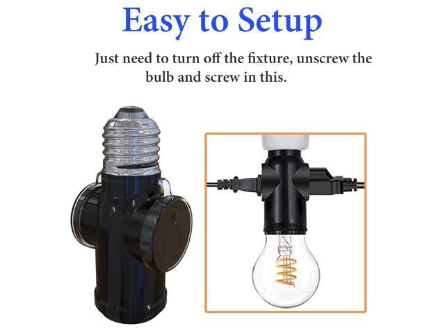 2 Pcs Luntak 3 Prong Light Socket to Plug Adapter, E26 Light Socket Outlet Outdoor, Light Bulb to 2/3 Prong Outlet Socket Splitter Converter...