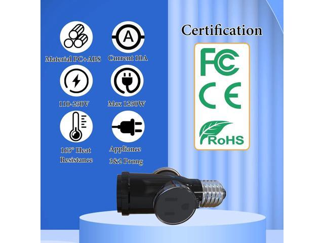2 Pcs Luntak 3 Prong Light Socket to Plug Adapter, E26 Light Socket Outlet Outdoor, Light Bulb to 2/3 Prong Outlet Socket Splitter Converter...