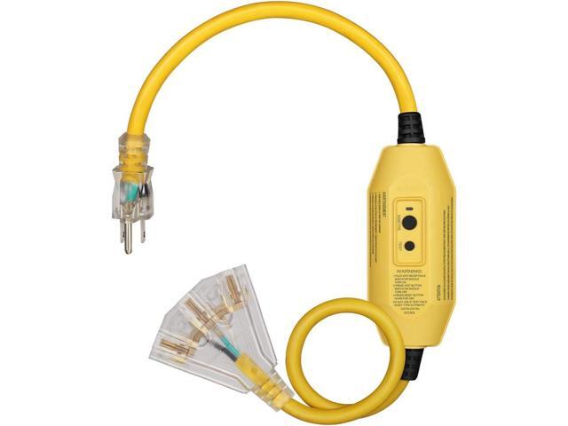 DEWENWILS 3 FT Automatic GFCI Extension Cord Outdoor, 12/3 Gauge Extension Cord for Multiple Appliances, Heavy Duty Power Cable with LED Lighted 3...