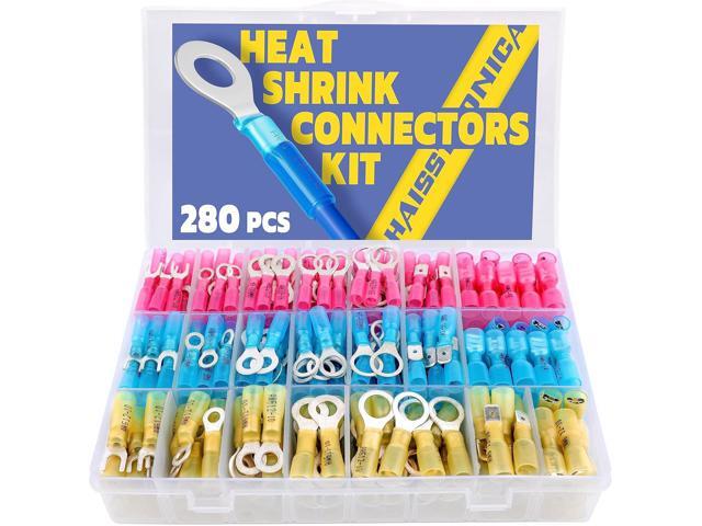 haisstronica 280PCS Marine Grade Heat Shrink Wire Connectors-Electrical Connectors Kit of Tinned Red Copper,Crimp Insulated Ring Fork Spade Butt...