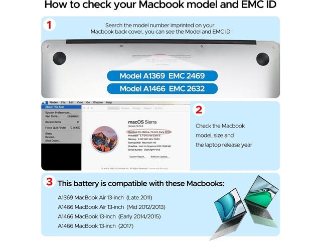 A1466 Battery, 13 inch MacBook Air Battery Replacement for A1466 (Mid 2012/2013, Early 2014/2015, 2017), A1369 (Late 2010, Mid 2011), Compatible...