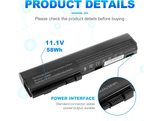 Futurebatt New 5200mAh Laptop Battery for HP Elitebook 2560p 2570p SX03 SX06 632423-001 HSTNN-DB2K