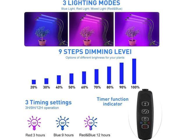 Grow Lights for Indoor Plants, Full Spectrum Plant Growing Lights with Auto On Off 3/9/12H Timer, 9 Level Dimmable & 3 Light Modes Clip on Grow...