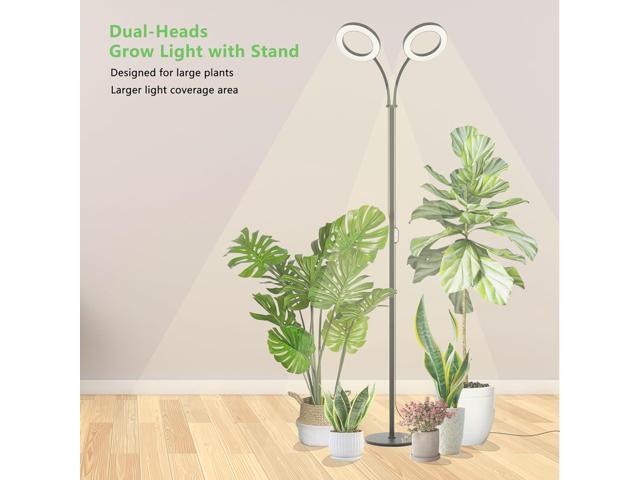 Grow Light for Indoor Plants, 2 Head Full Spectrum LED Halo Plant Lights with Stand, Floor Standing Growing Lamp with Adjustable Height,Auto...