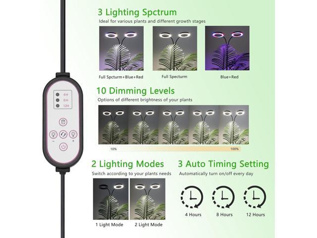 Grow Light for Indoor Plants, 2 Head Full Spectrum LED Halo Plant Lights with Stand, Floor Standing Growing Lamp with Adjustable Height,Auto...