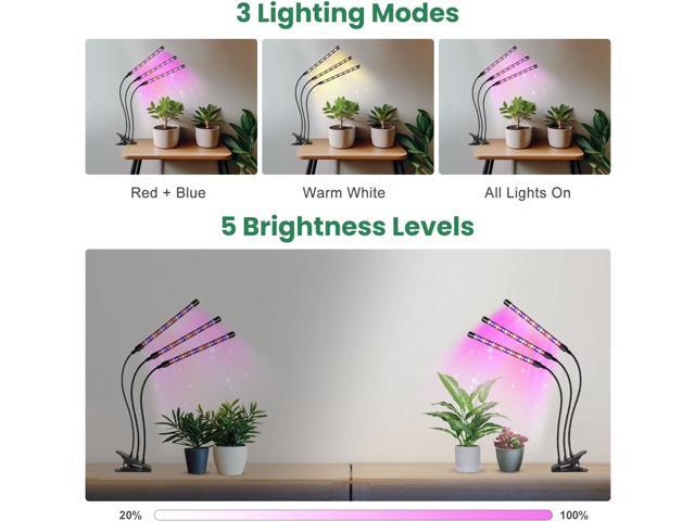 Garpsen Led Grow Light, 2PCS 3 Heads Full Spectrum Clip Plant Light for Indoor Plants, 120 LEDs Grow Lights, with 3 Switch Modes & Auto ON/Off...