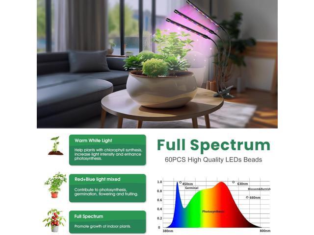 Garpsen Led Grow Light, 2PCS 3 Heads Full Spectrum Clip Plant Light for Indoor Plants, 120 LEDs Grow Lights, with 3 Switch Modes & Auto ON/Off...