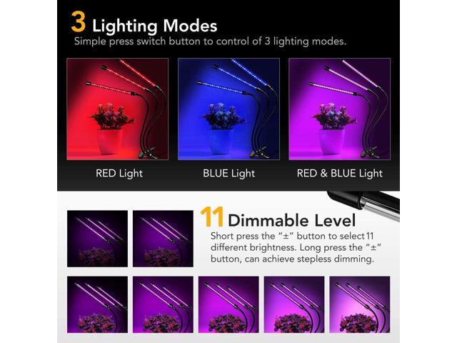 iPower 21 LED Grow Light with Full Spectrum for Indoor Plants, Adjustable Gooseneck, 3 Light Modes & 10 Dimmable Levels, Auto 6H/9H/12H Timer