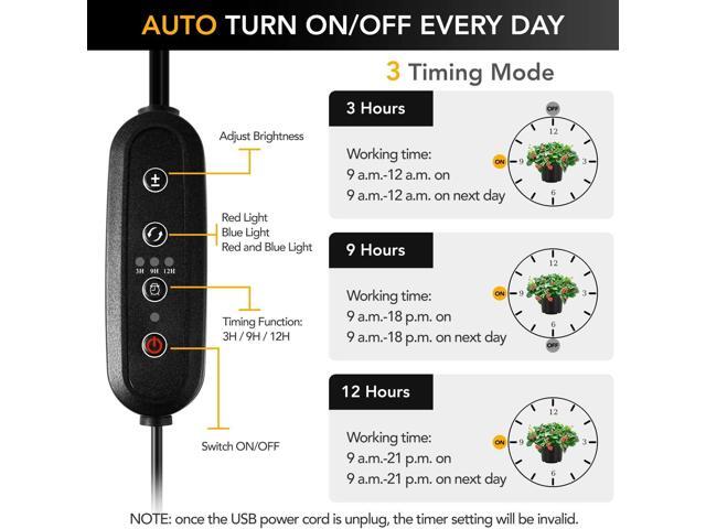 iPower 21 LED Grow Light with Full Spectrum for Indoor Plants, Adjustable Gooseneck, 3 Light Modes & 10 Dimmable Levels, Auto 6H/9H/12H Timer