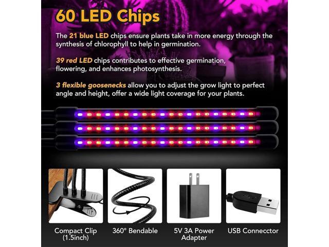 iPower 21 LED Grow Light with Full Spectrum for Indoor Plants, Adjustable Gooseneck, 3 Light Modes & 10 Dimmable Levels, Auto 6H/9H/12H Timer