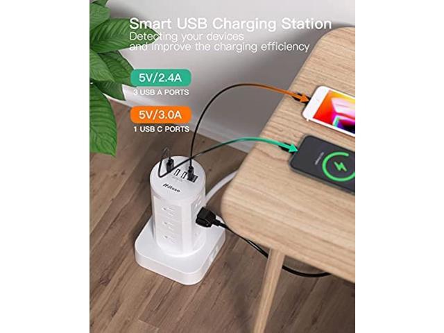 Surge Protector Power Strip Tower - 12 Widely Outlets with 4 USB Ports (1 USB C), 6FT Heavy Duty Extension Cord, Flat Multi Plug Outlet Extender...