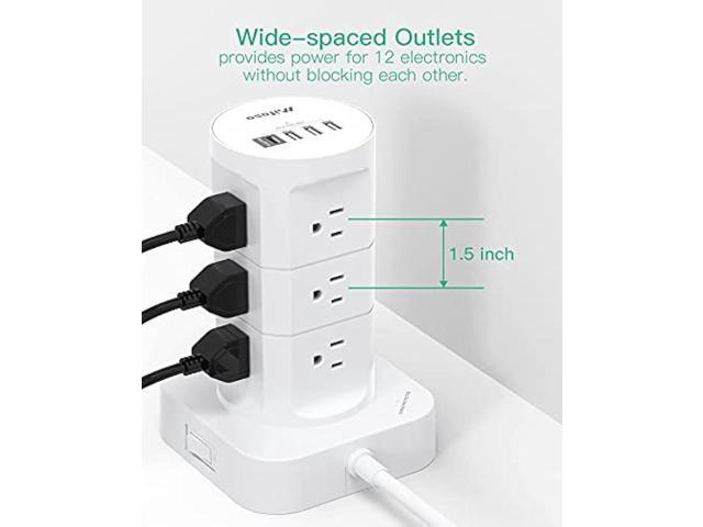 Surge Protector Power Strip Tower - 12 Widely Outlets with 4 USB Ports (1 USB C), 6FT Heavy Duty Extension Cord, Flat Multi Plug Outlet Extender...