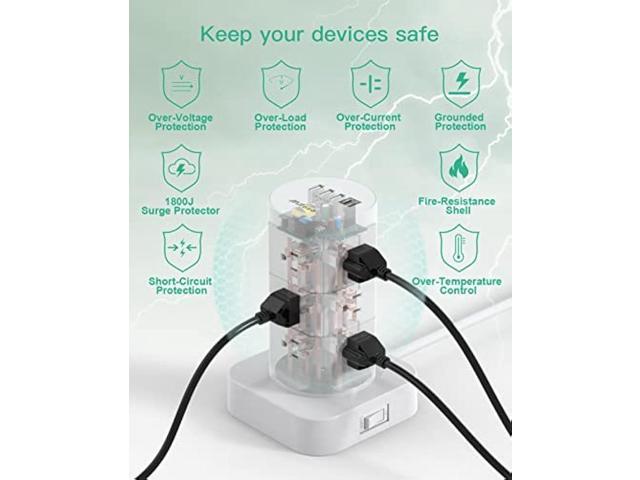Surge Protector Power Strip Tower - 12 Widely Outlets with 4 USB Ports (1 USB C), 6FT Heavy Duty Extension Cord, Flat Multi Plug Outlet Extender...