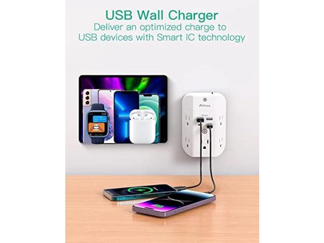 Surge Protector Outlet Extender - with Night Light, 5-Outlet Splitter and 4 USB Ports (2 USB C Charger), Multi Plug Outlet for Home, Dorm Room...