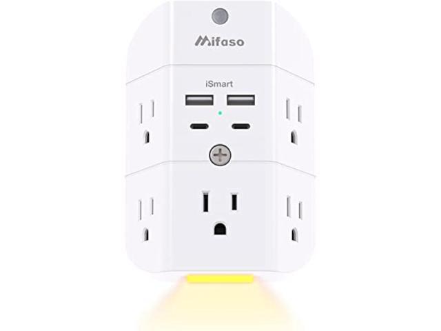 Surge Protector Outlet Extender - with Night Light, 5-Outlet Splitter and 4 USB Ports (2 USB C Charger), Multi Plug Outlet for Home, Dorm Room...