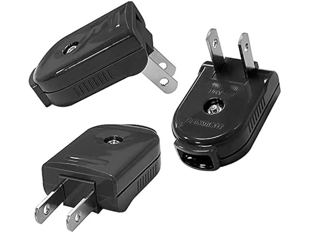Extension Cord Replacement Male Power Plug, 2 Prong, 125V/10A, Non-Grounding, Ideal for Small Appliances Such as Power Strips & Lamps & DIY...
