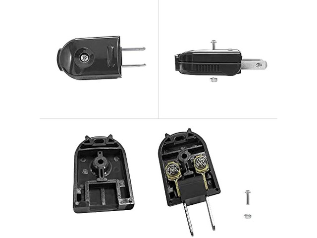 Extension Cord Replacement Male Power Plug, 2 Prong, 125V/10A, Non-Grounding, Ideal for Small Appliances Such as Power Strips & Lamps & DIY...