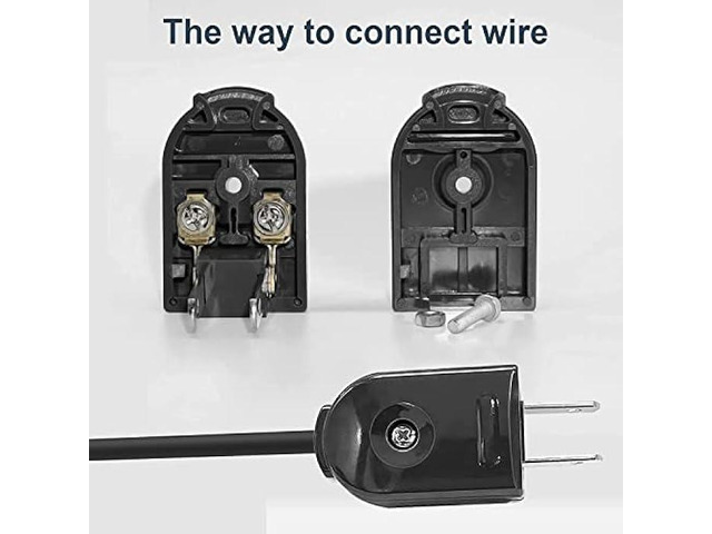 Extension Cord Replacement Male Power Plug, 2 Prong, 125V/10A, Non-Grounding, Ideal for Small Appliances Such as Power Strips & Lamps & DIY...