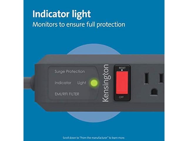 Kensington Guardian 6 Outlet, 15-Foot Cord, & 540 Joules Premium Surge Protector (K38215NA), Black
