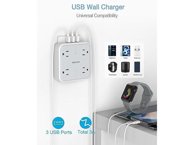 Multi Plug Outlet Extender with USB, TESSAN Surge Protector Splitter 3 USB Wall Charger, Multiple Expander for Travel, Home, College Dorm Room