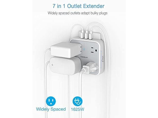 Multi Plug Outlet Extender with USB, TESSAN Surge Protector Splitter 3 USB Wall Charger, Multiple Expander for Travel, Home, College Dorm Room