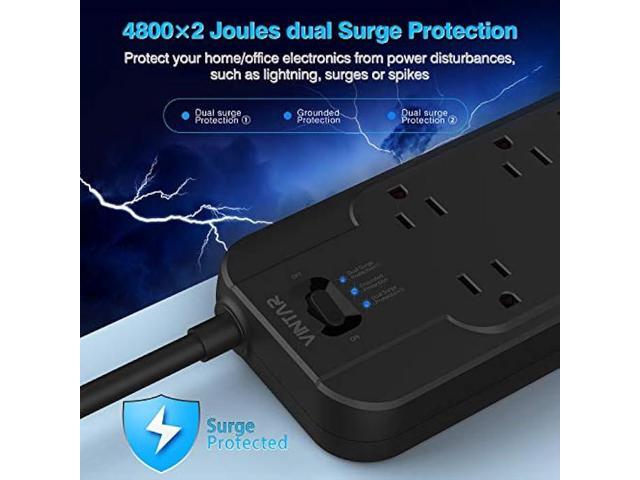 VINTAR Power Strip Surge Protector (2 × 4800 Joules) with 12 AC Outlets,1875W Output,6ft Long Extension Cord Flat Plug with Dual Surge Protection...