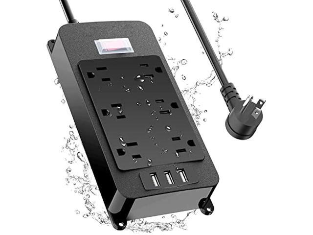 Outdoor Power Strip Weatherproof with 3 USB Ports, Outdoor Surge Protector Waterproof 6 Outlets 6 ft Extension Cord, Overload Protection, Mountable...