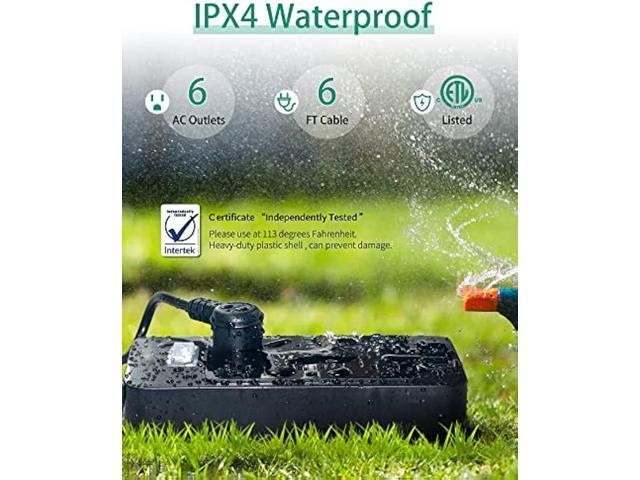 Outdoor Power Strip Weatherproof with 3 USB Ports, Outdoor Surge Protector Waterproof 6 Outlets 6 ft Extension Cord, Overload Protection, Mountable...