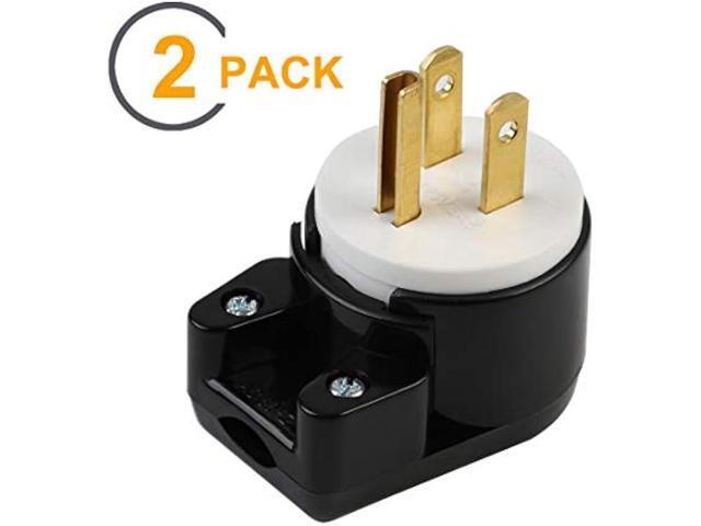 (2xPCS) Right Angle Nema 5-15P 15A 125V AC Plug, [ETL] Easy Assembly 90 Degree USA Canada Male DIY Rewirable 12 Directions Adjustable AC Connector