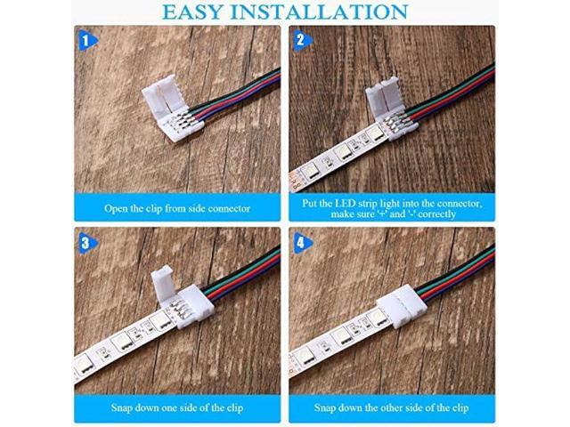 20 Pieces LED RGB Strip Light Connector Male and Female Connector Wire Cable 10 mm Wide Strip to Controller Adaptor with 10 Pieces Male 4 Pin Plugs...