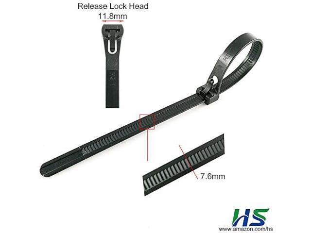 HS Cable Management Zip Toes Black (100 Pack) Wire Ties Reusable Zip Ties 10 Inch 50 LBS Cable Ties Releasable Heavy Duty Ratchet Tie Down Straps...