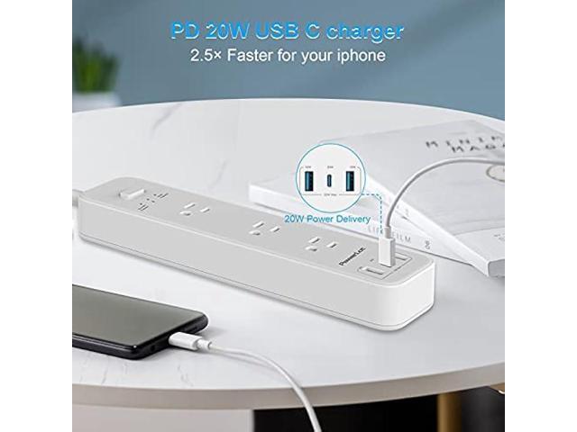Power Strip, PowerLot USB Power Strip Surge Protector, 3 Outlets & 32W USB (1 USB C& 2 USB A) PD Power Strip with Extension Cord 5ft, ETL Flat Plug...