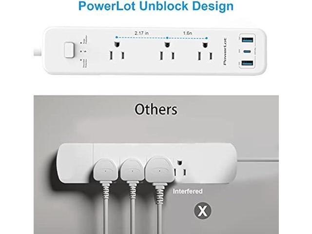 Power Strip, PowerLot USB Power Strip Surge Protector, 3 Outlets & 32W USB (1 USB C& 2 USB A) PD Power Strip with Extension Cord 5ft, ETL Flat Plug...