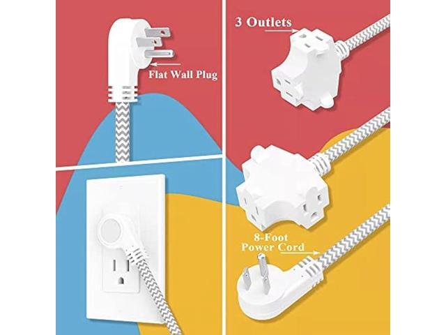Oviitech 3 Outlet Extension Cord Power Strip, 8 Ft Extension Cord, Use in Office, Travel or Home,13A/125V/1625W,Black and White Braided Thread,2 Pack
