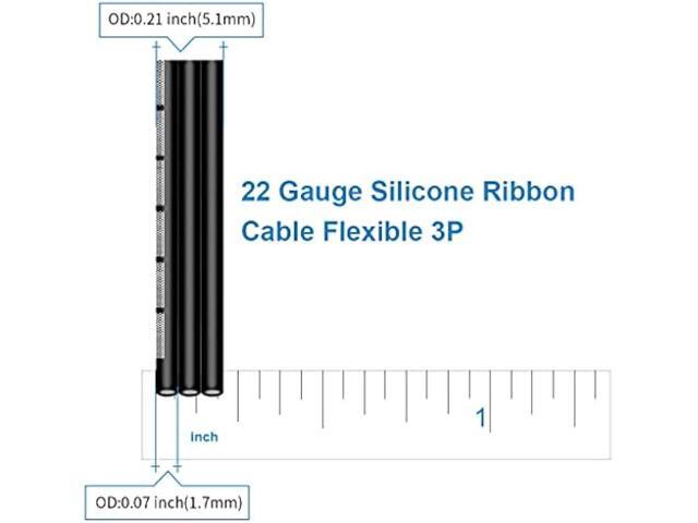 BNTECHGO 22 Gauge Silicone Ribbon Cable Flexible 3P Black 25 ft Flat Cable 22 AWG Stranded Tinned Copper Wire