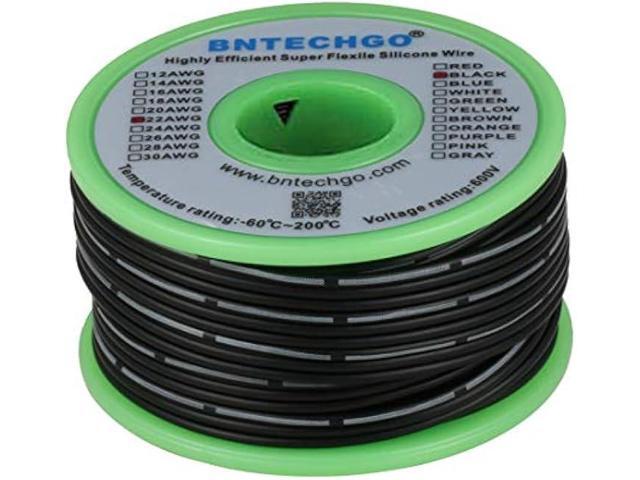 BNTECHGO 22 Gauge Silicone Ribbon Cable Flexible 3P Black 25 ft Flat Cable 22 AWG Stranded Tinned Copper Wire