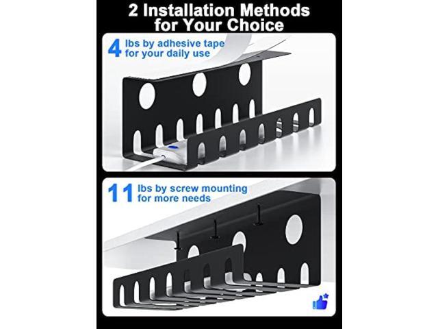 2 Pack Under Desk Cable Management Tray, Metal Cable Tray Basket for Wire Management, No Drill/Drill PC Cord Organizer for Home Office Computer...