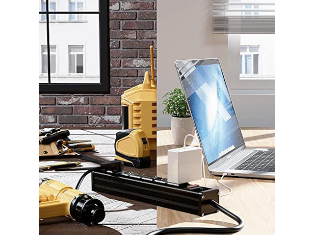 Metal Socket Wall Mount Power Strip,Oviitech 6 Outlets Heavy Duty Power Strip, 6-Foot SJT 3/C 14AWG Extension Cord, Mounting Brackets...
