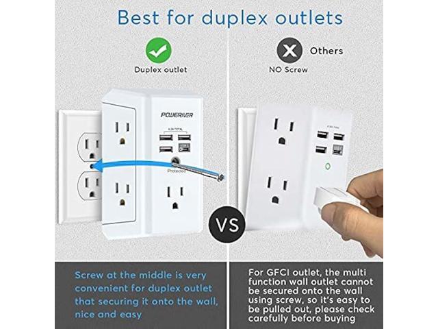 USB Wall Charger,POWERIVER Multi Outlet Extender Surge Protector with 4 USB Ports(1 USB C,4.2A Total) 1680J Power Strip Multi Plug Wall Outlet...