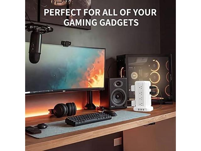 Power Strip Tower Surge Protector, 16 Outlet Desktop Charging Station, Individual Switch, 5 ft Flat Plug Extension Cord with Multiple Outlets, for...