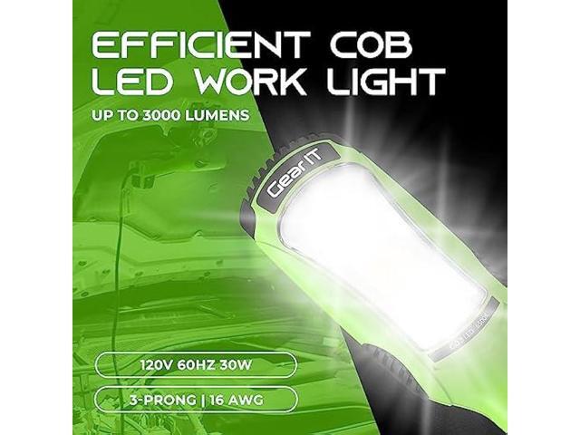GearIT LED Work Light (20 feet) 3000 Lumen COB LED - 16 Gauge SJTW Indoor/Outdoor NEMA 5-15R Extension Cord - Handheld, Rotating Hanger, Magnetic...