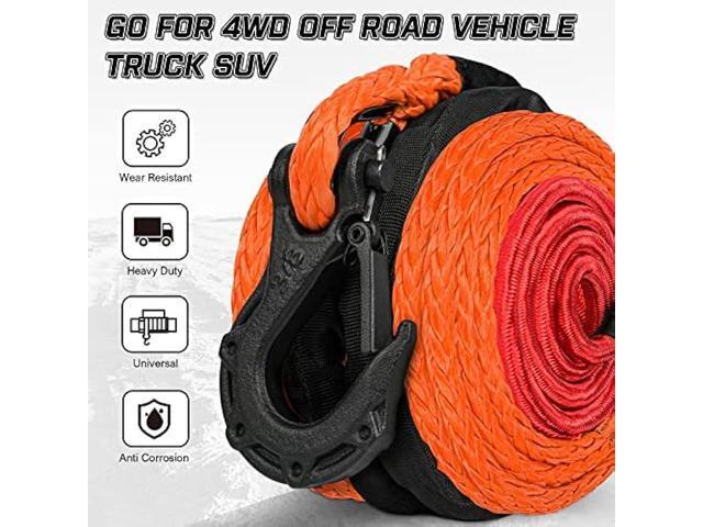 X-BULL Synthetic Winch Rope - Cable Kit -1/2 X 85ft 32000LBS Winch Line with Protective Sleeve Forged Winch Hook Safety Pull Strap go for 4WD Off...