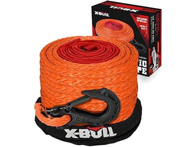 X-BULL Synthetic Winch Rope - Cable Kit -1/2 X 85ft 32000LBS Winch Line with Protective Sleeve Forged Winch Hook Safety Pull Strap go for 4WD Off...