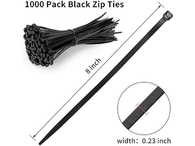Black Zip Ties 8 inch 1000 pack Heavy Duty with Tensile Strength 75lbs Cable Ties UV Resistant Industrial Self Locking 8 Zipties Bulk Nylon Wire...