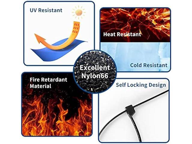 Black Zip Ties 8 inch 1000 pack Heavy Duty with Tensile Strength 75lbs Cable Ties UV Resistant Industrial Self Locking 8 Zipties Bulk Nylon Wire...